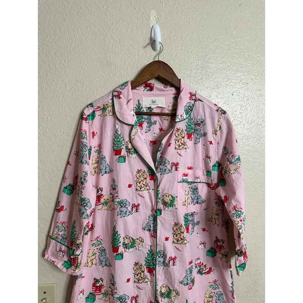 Printfresh x The Hiltons Christmas Poodle Party Sleep Shirt Dress  Womans Small